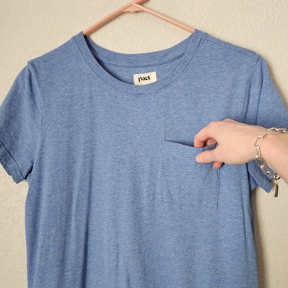 PACT Organic Cotton Blue T Shirt Pocket Dress clean girl capsule wardrobe M - Picture 5 of 7
